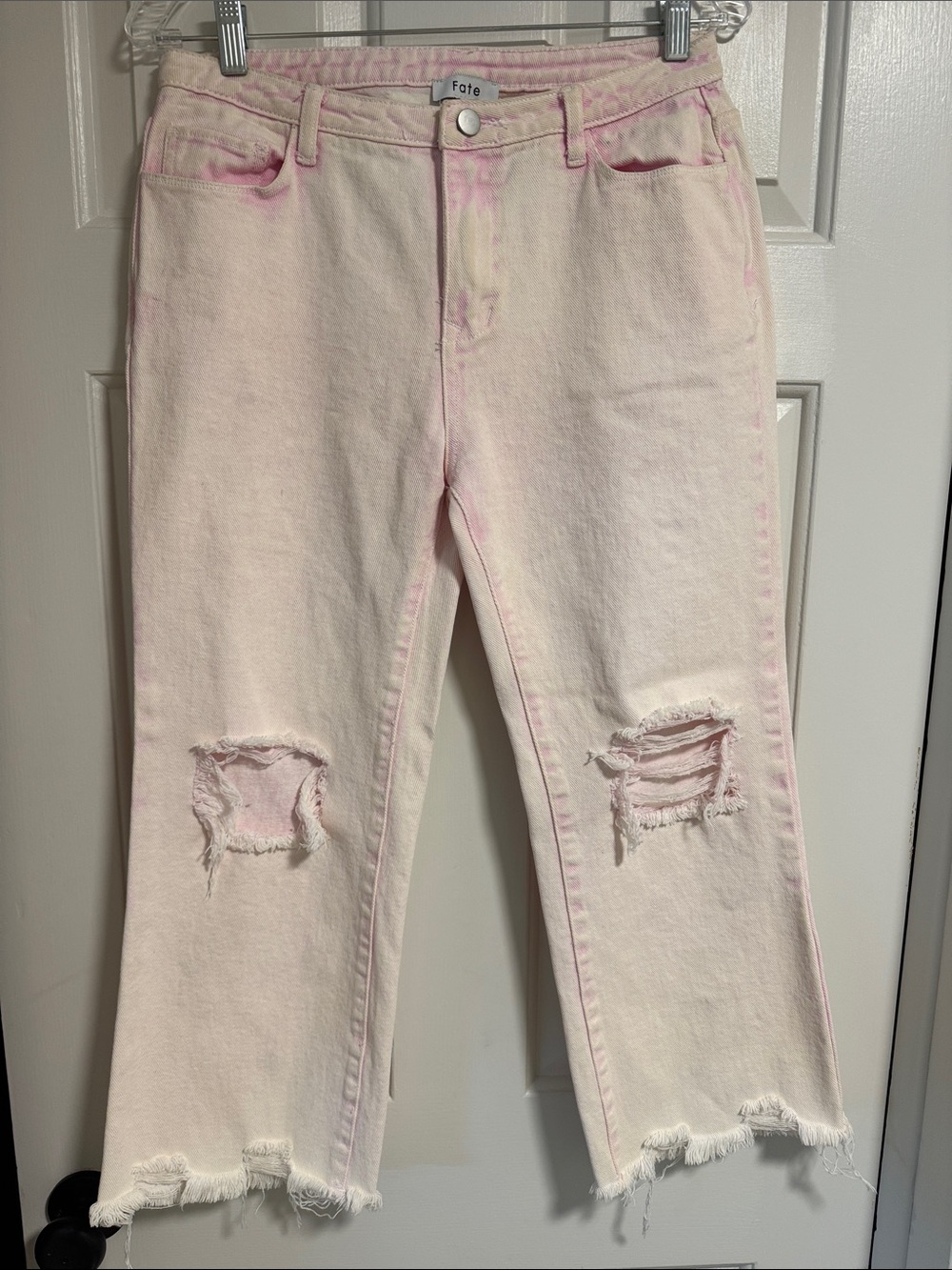 Fate Pink Washed Distressed Straight-Leg Jeans